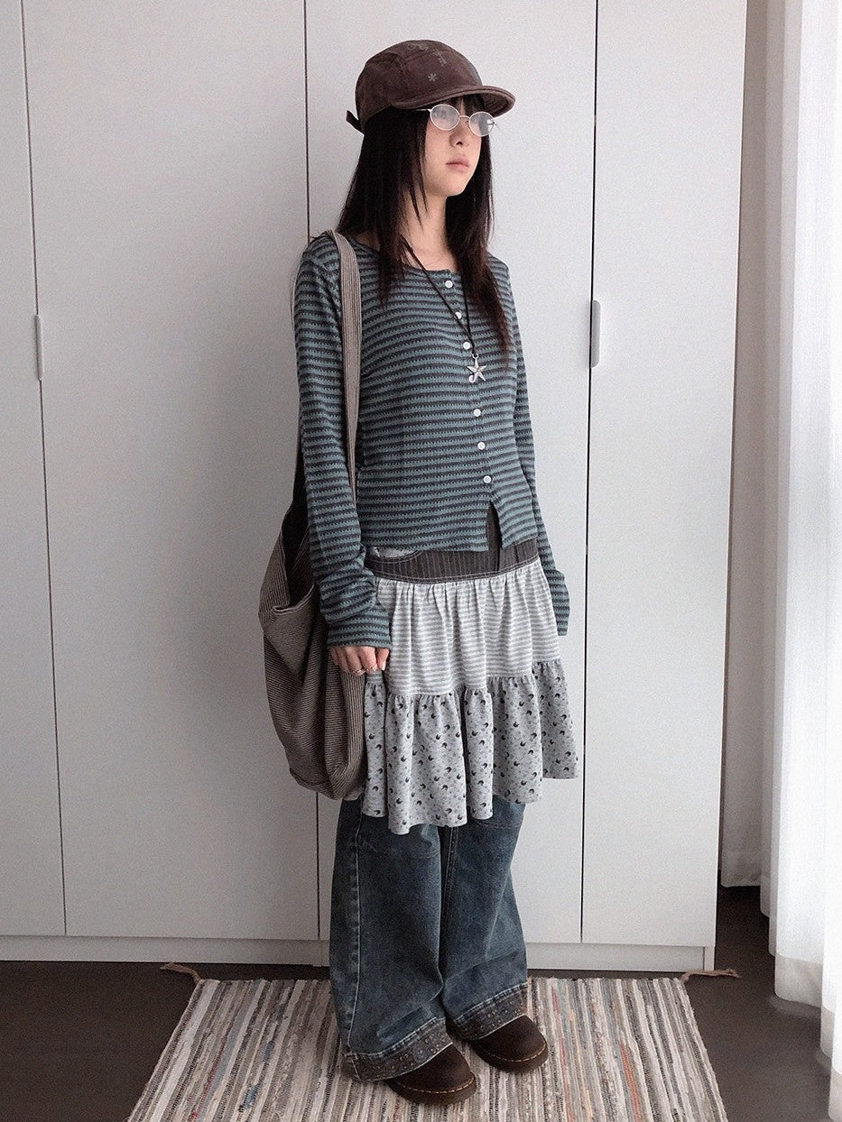 innomoood Variegated Striped Crew Neck Knit Women&