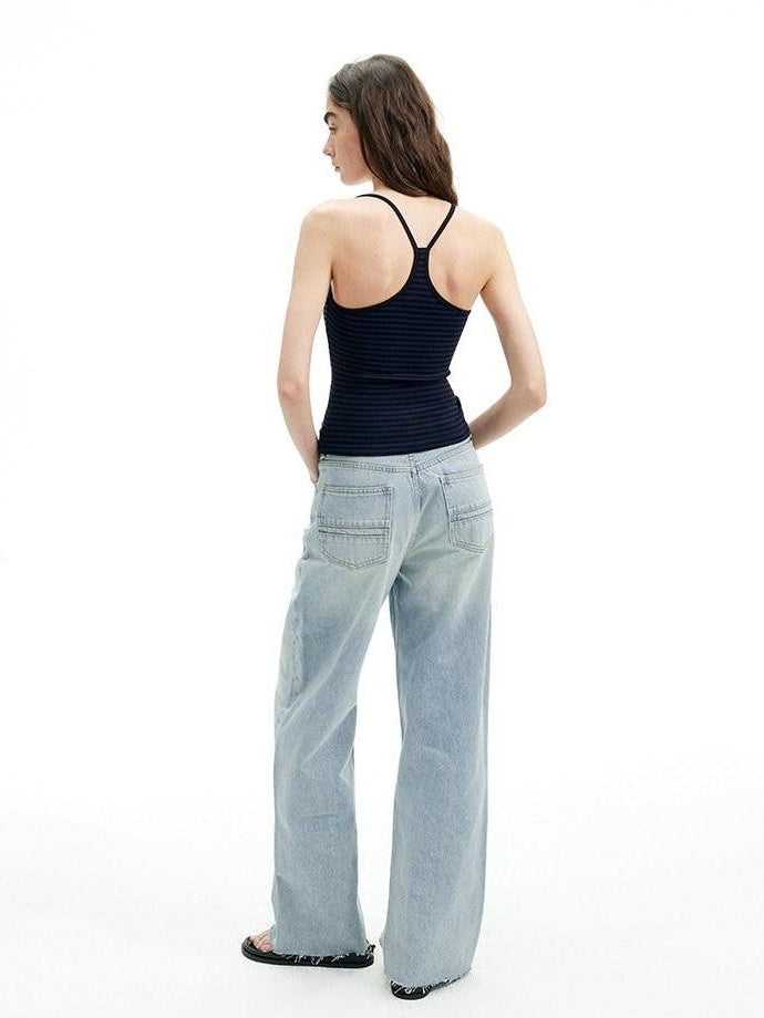 AFTADAWN Light Blue Ripped Slanted Zip Fly Women&