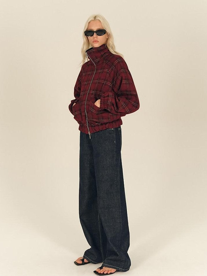 AFTADAWN Reversible Red Plaid Boxy Oversized Women&