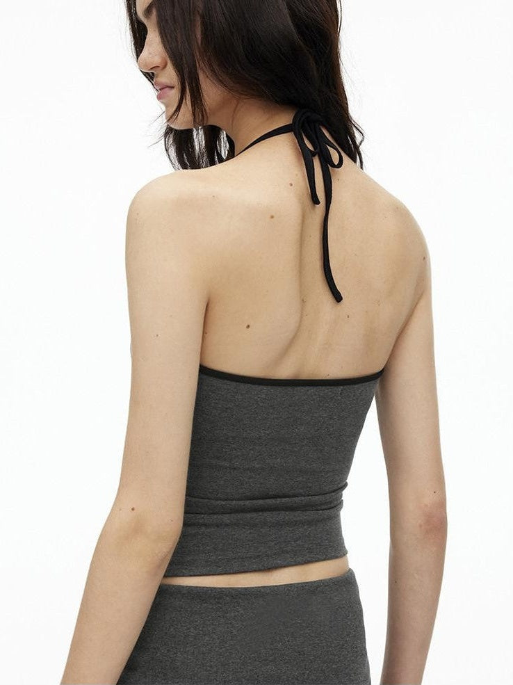 AFTADAWN Colorblock Backless Halter Tie Slim Women&