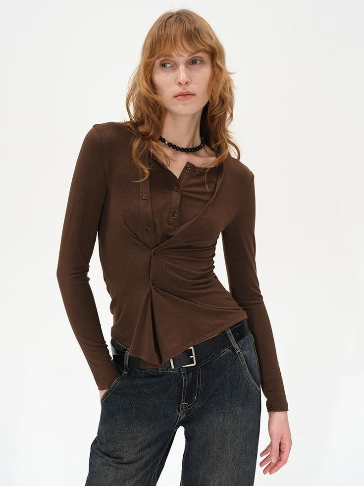 AFTADAWN Irregular Button Placket Faux Layered Women&