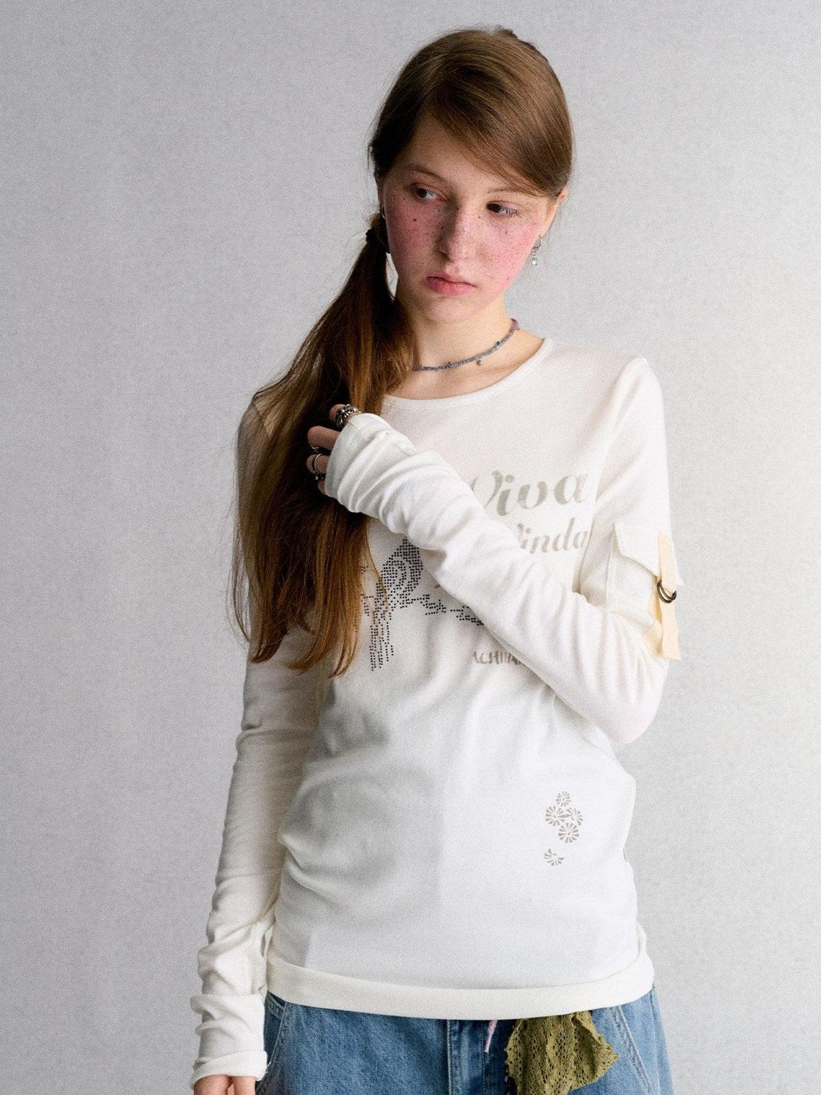 Achihara White Animal Print Rhinestone Slim Fit Women&