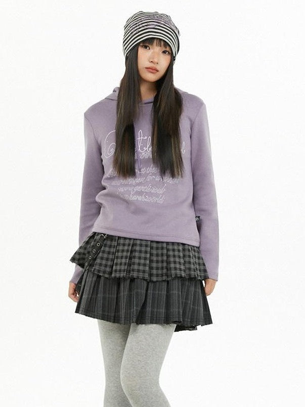 atrandom Dark Gray Air Layer Letter Print Drawstring Hooded Women&