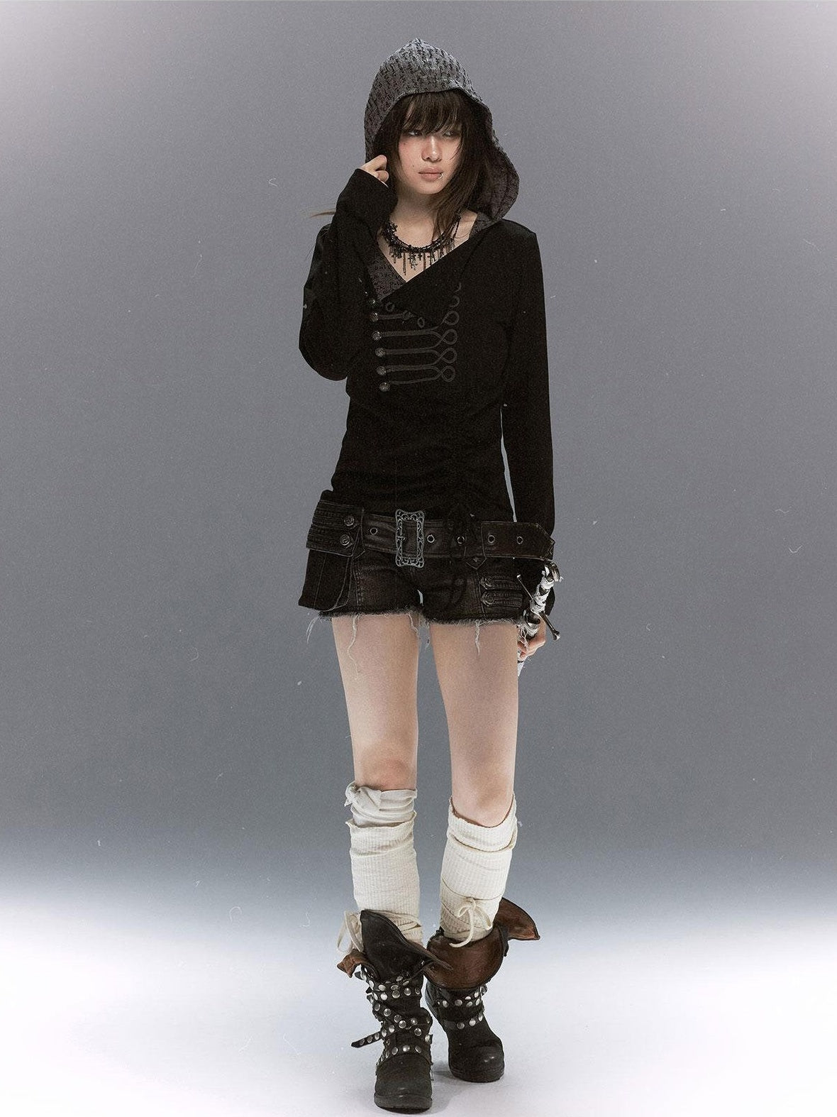 Cest Nous Rope Knot Buckle Lettered Hooded Contrast Women&