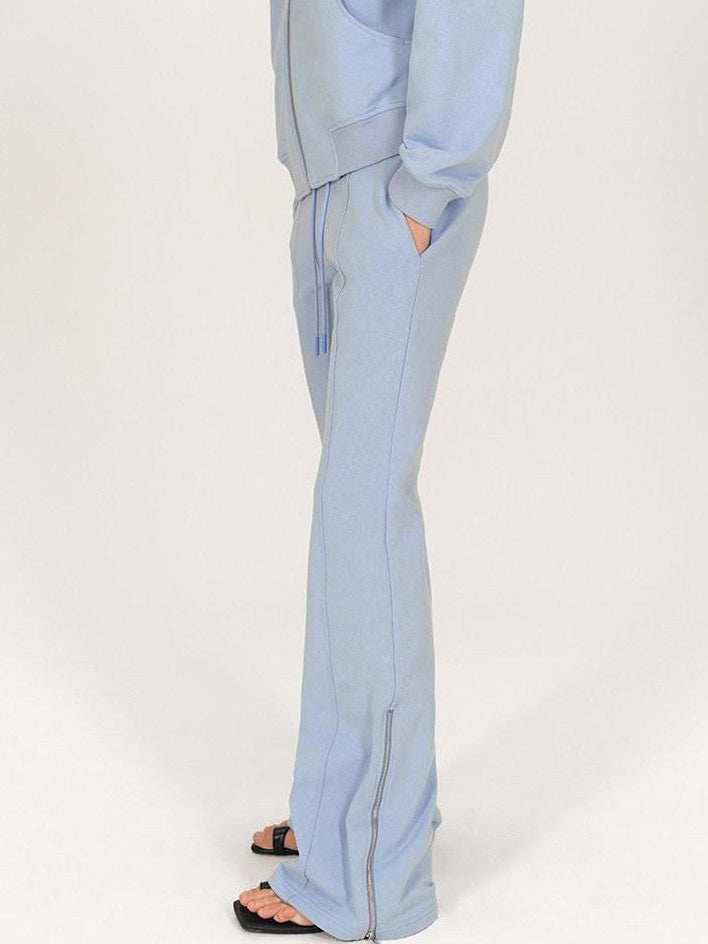 AFTADAWN Solid Hooded Zip Jacket Micro Flare Pants Women&