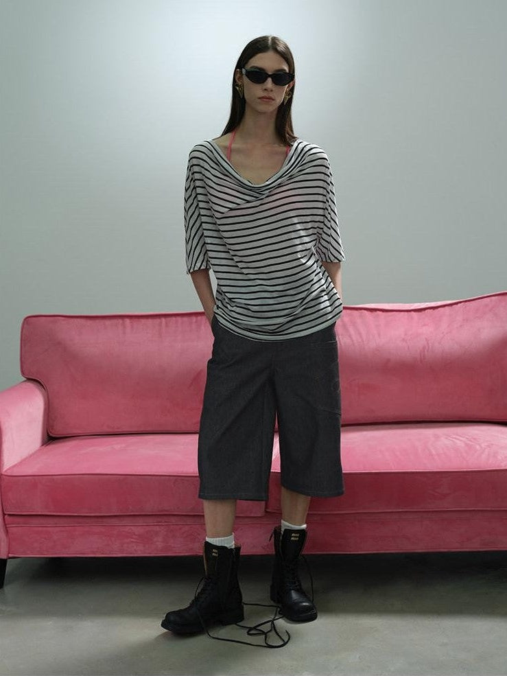 AFTADAWN Deconstructed Slanted Fly Patch Pocket Low Waist Wide Leg Women&