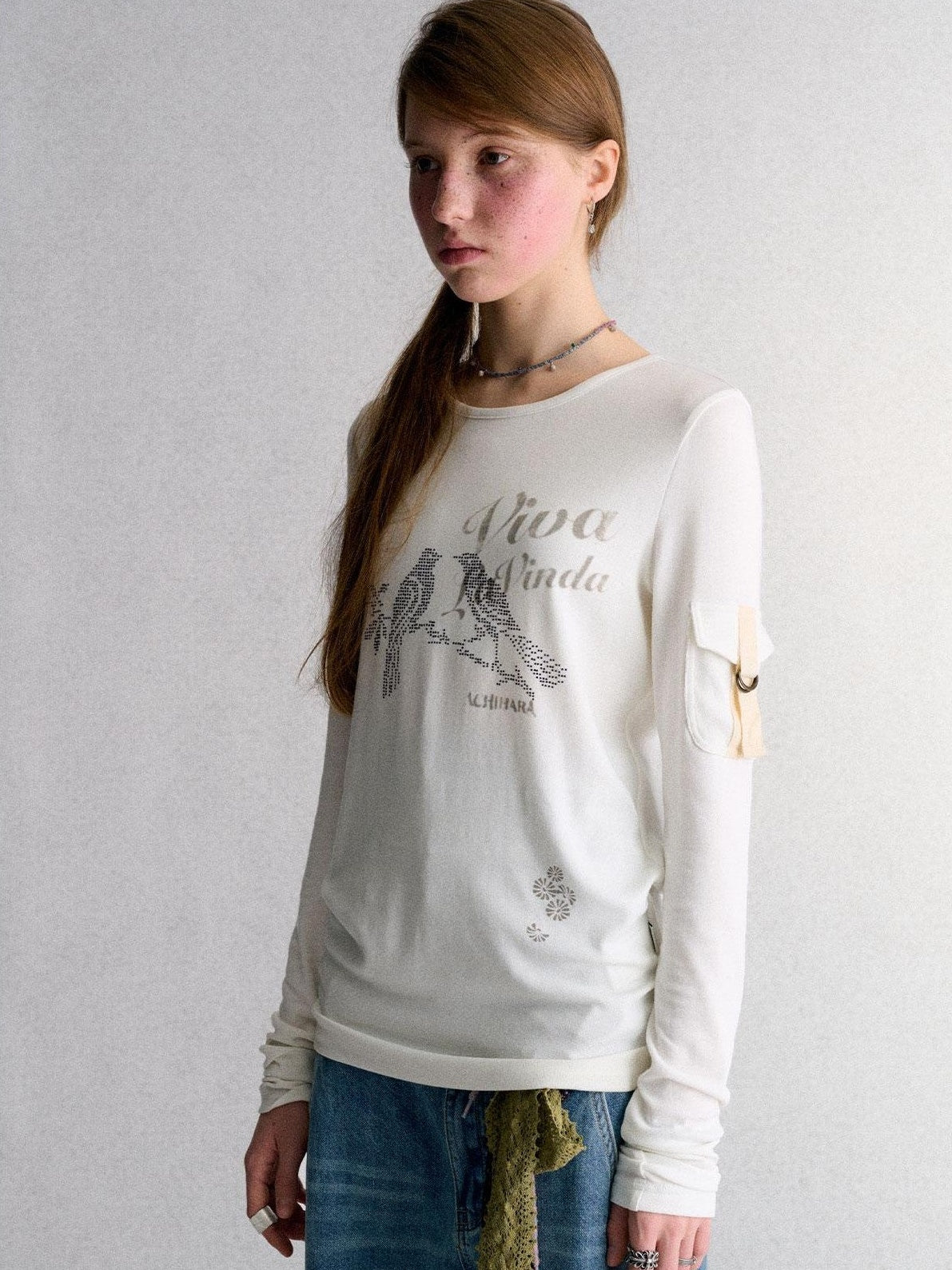 Achihara White Animal Print Rhinestone Slim Fit Women&