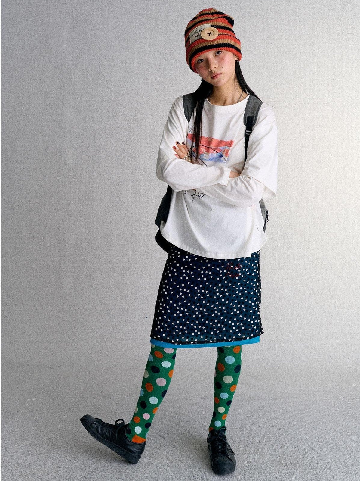 Achihara Mushroom Print Rhinestone Faux Layered Women&