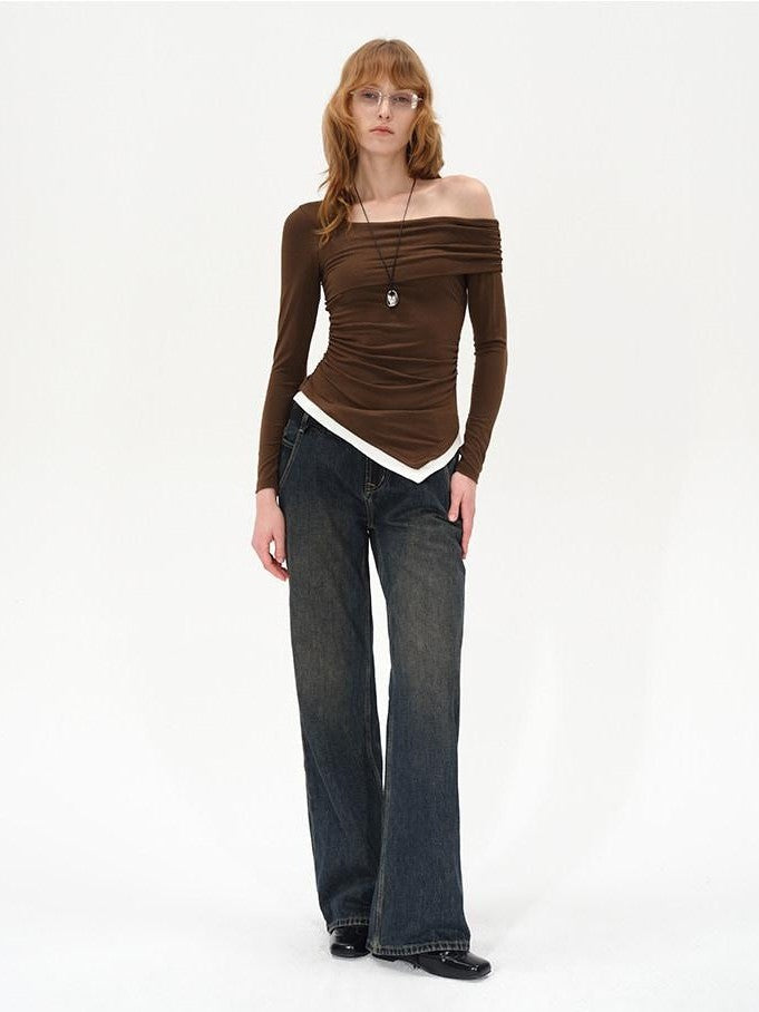 AFTADAWN Asymmetrical Off Shoulder Colorblock Women&