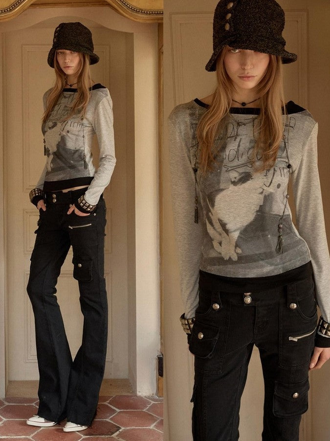 1JINN STUDIO Colorblock Cat Dog Print Women&