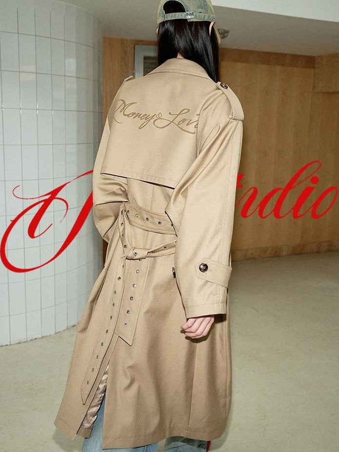 1JINN STUDIO British Large Lapel Double Breasted Belted Women&