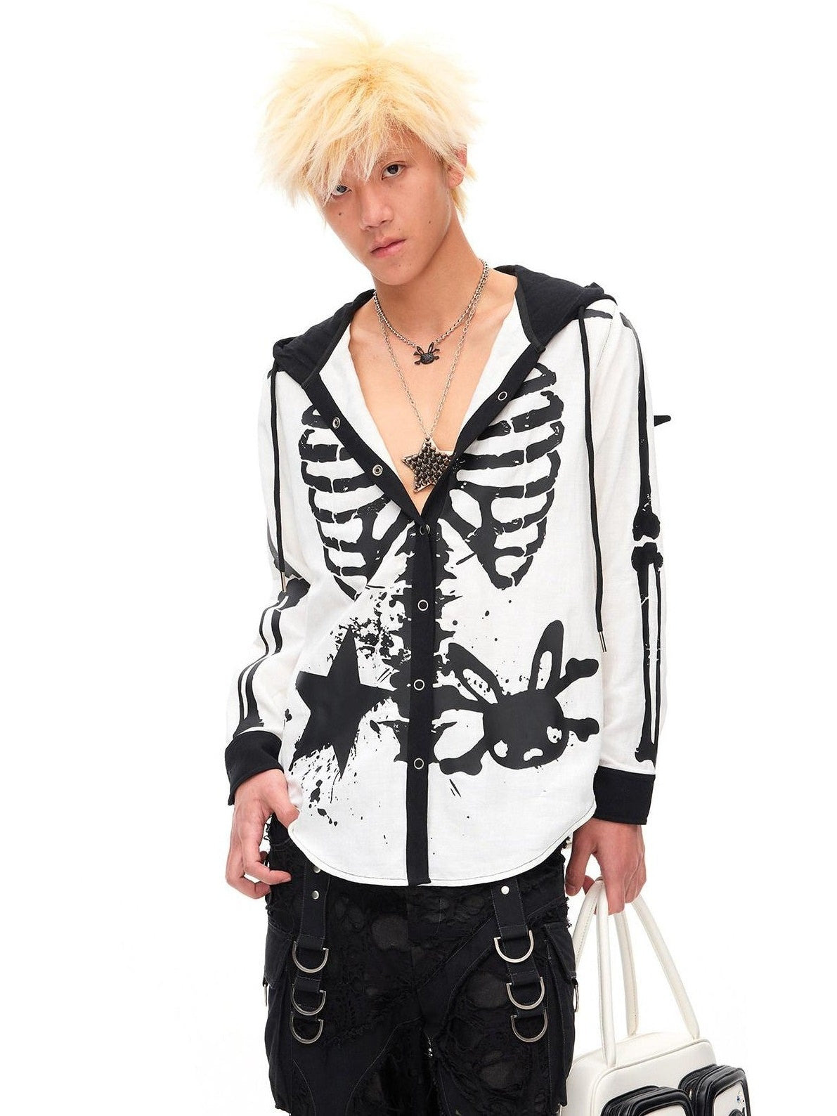 CFIERCE Demon Skull Print Hooded Dark Gothic Women&