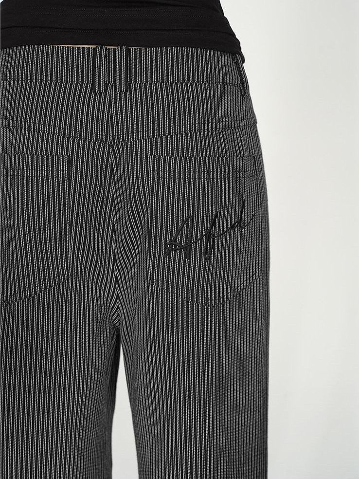 AFTADAWN Black White Vertical Stripe Pocket Low Waist Women&