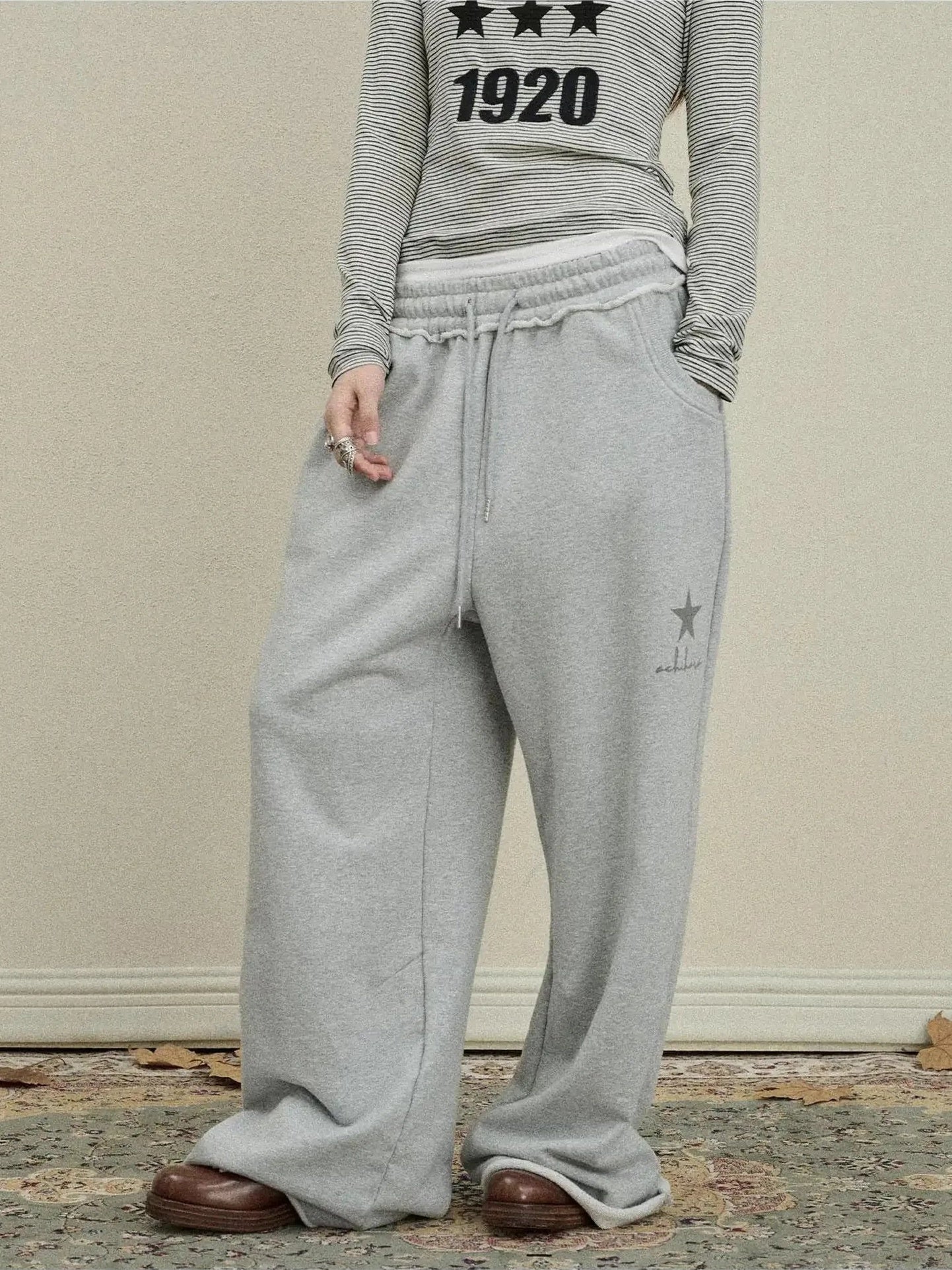 Achihara Stars Wide Leg Pants For Women Loose Fit Casual Trousers