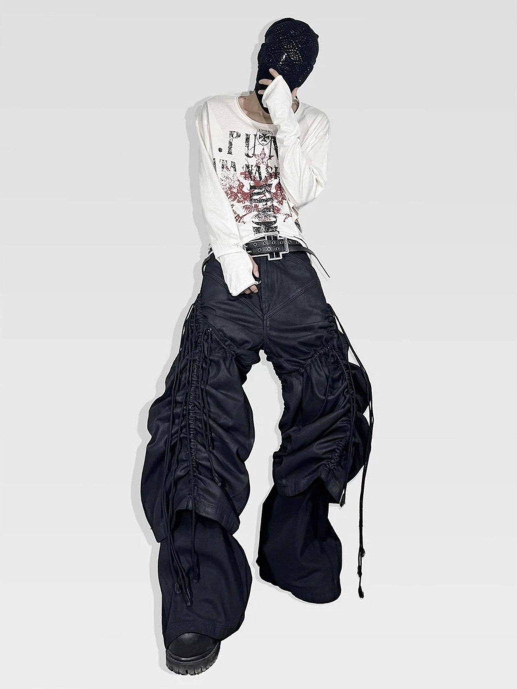 ATAnothingness Pleated Cargo Loose Mid Rise Zipper Cotton Gothic Metal Black Wide-Leg Jeans