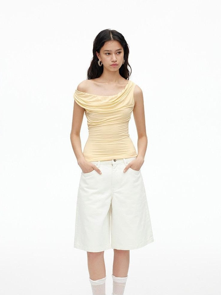 AFTADAWN Cooling Silky Backless Cowl Neck Detachable Chain Ruched Women&
