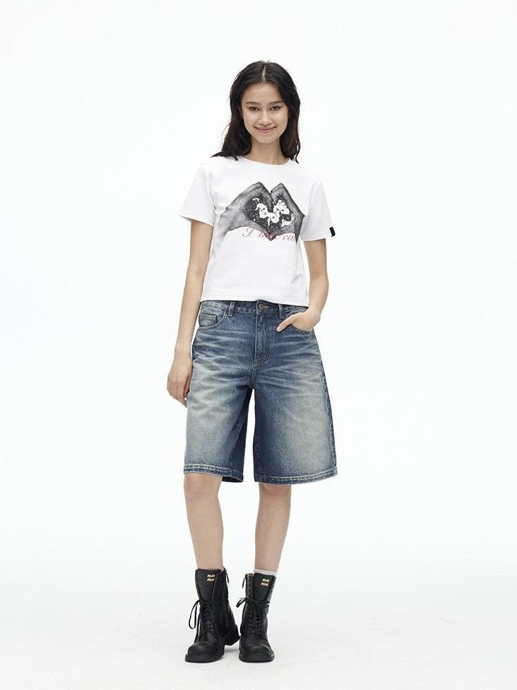 AFTADAWN Creative Printed Crew Neck Slightly Loose Women&