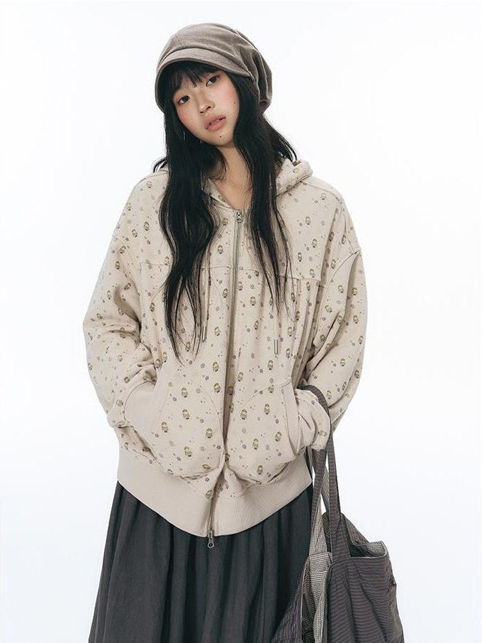 NAPSNAPS Hand Painted Hooded Drawstring Cardigan Pocket Cotton Women&