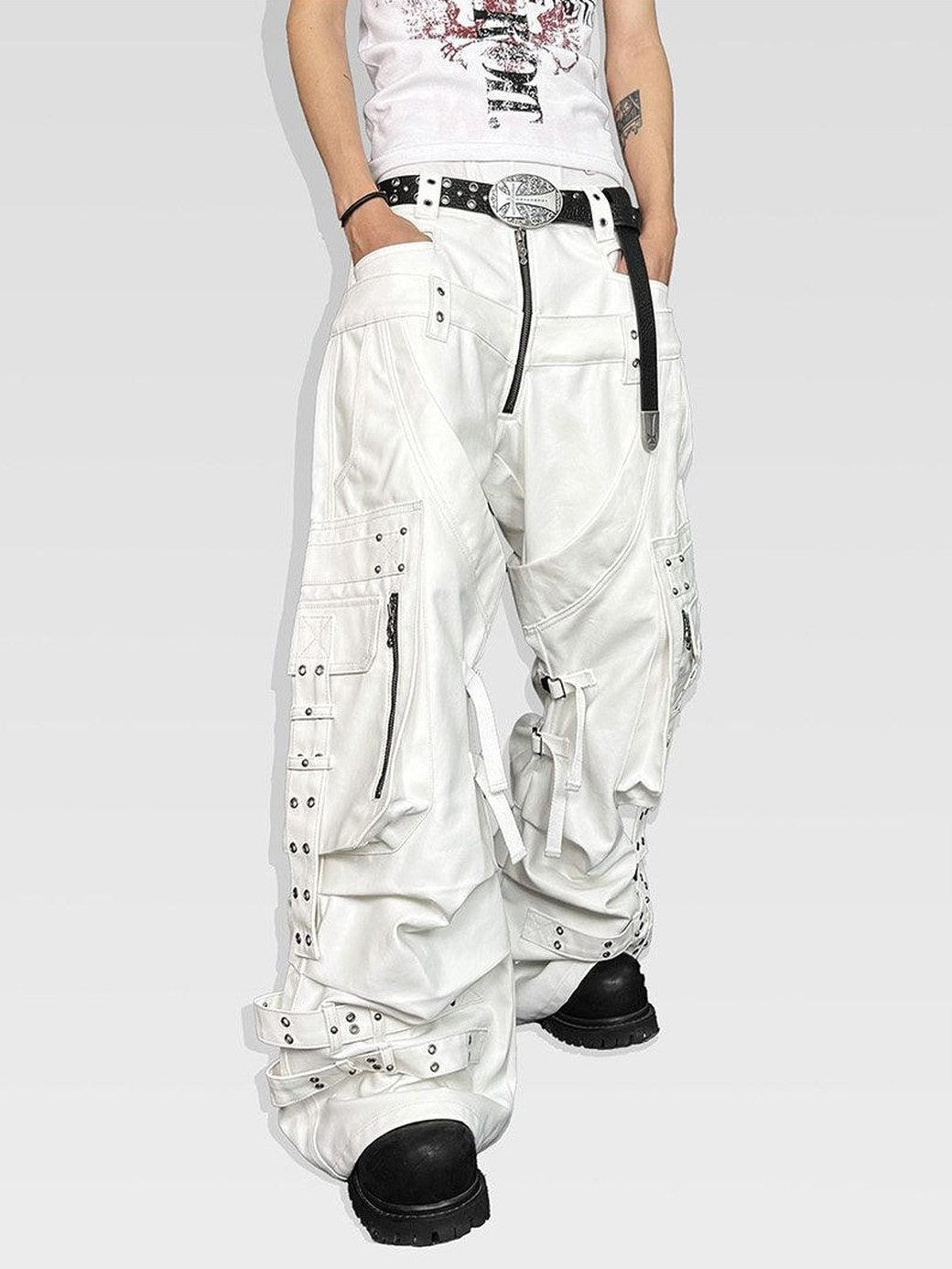ATAnothingness Silver Moon White Studded Double Waist Waxed Women&