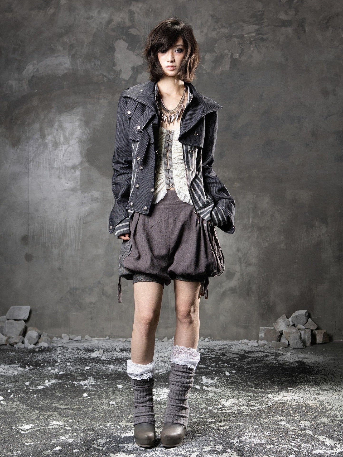 ARIADNAw Denim Blue Asymmetrical Striped Patchwork Original Design Women&