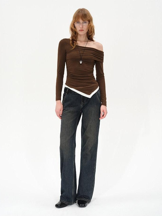 AFTADAWN Asymmetrical Off Shoulder Colorblock Women&