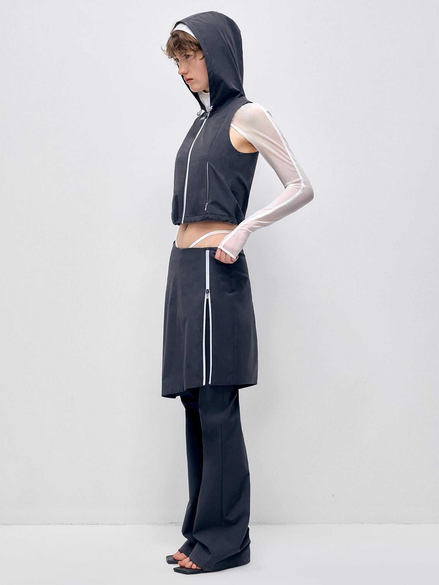 RUN TO THE FUTURE Stretch Zip Cropped Slim Workwear Women Nylon Stretch Top & Pants Sets
