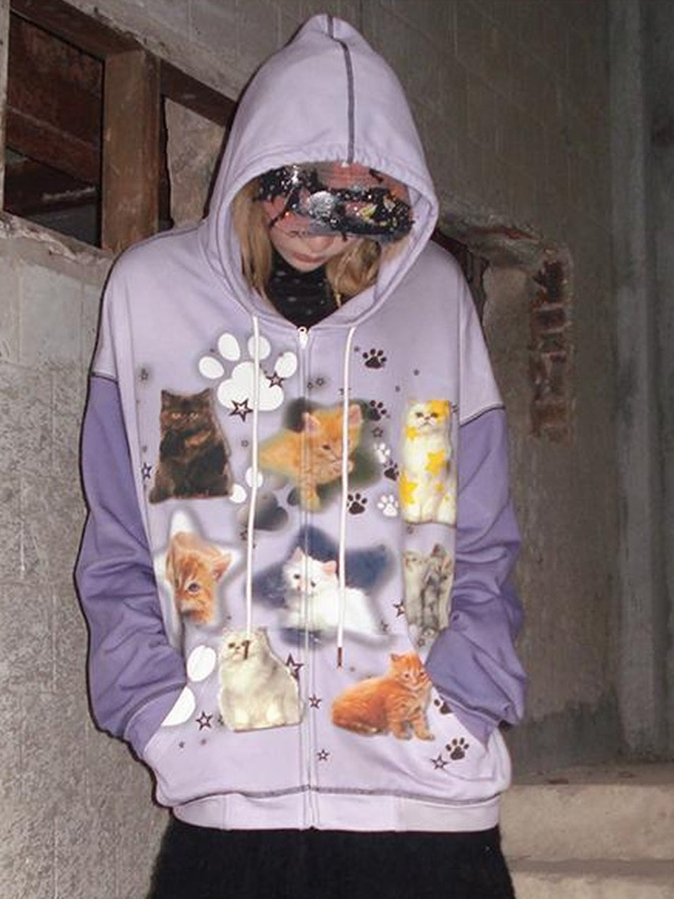 CFIERCE Cat Print Hooded Sweatshirt