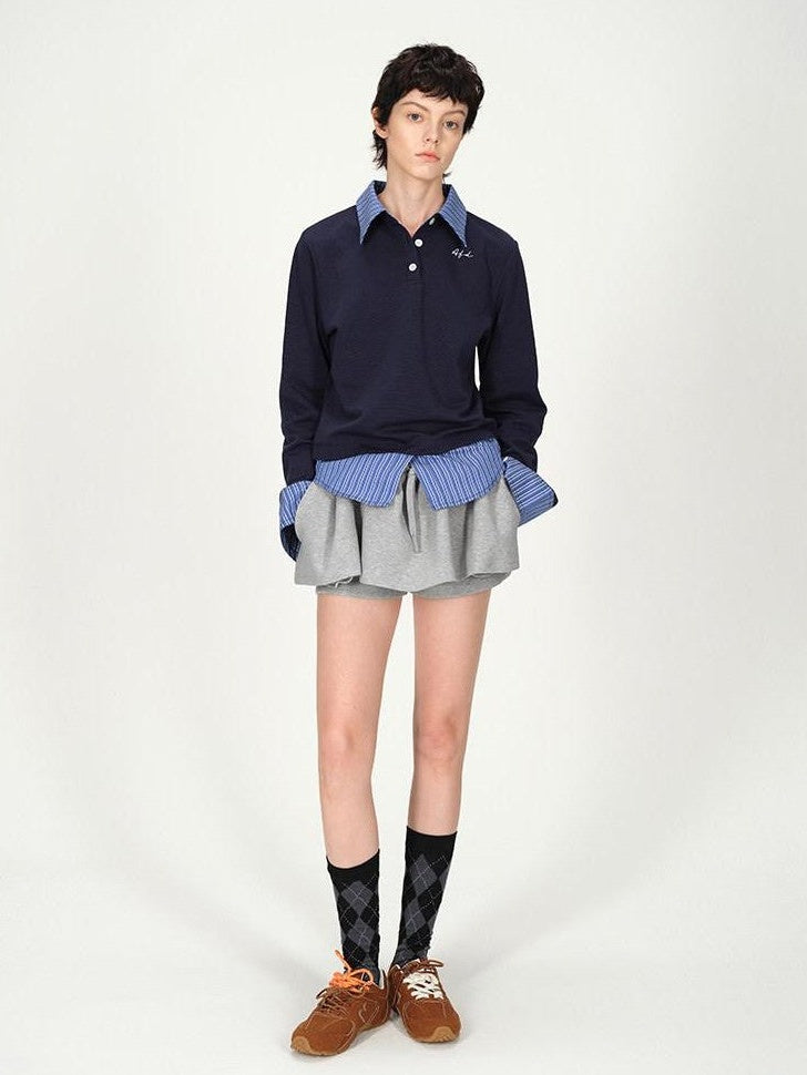 AFTADAWN Gray Air Layer Zip Polo Tulip Skirt Women&