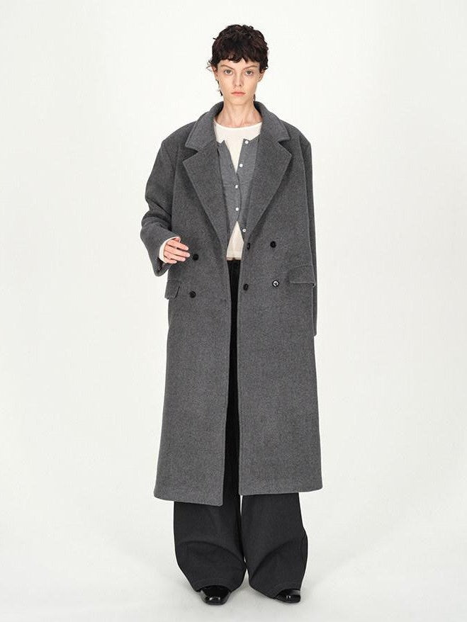 AFTADAWN Gray Double Breasted Half Collar Pocket Long Women&