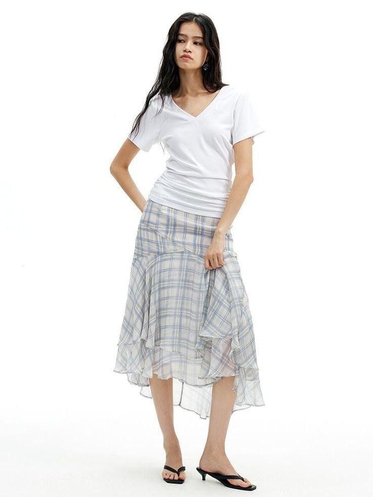 AFTADAWN Light Blue Ruffled Spliced Mesh Mermaid Women&