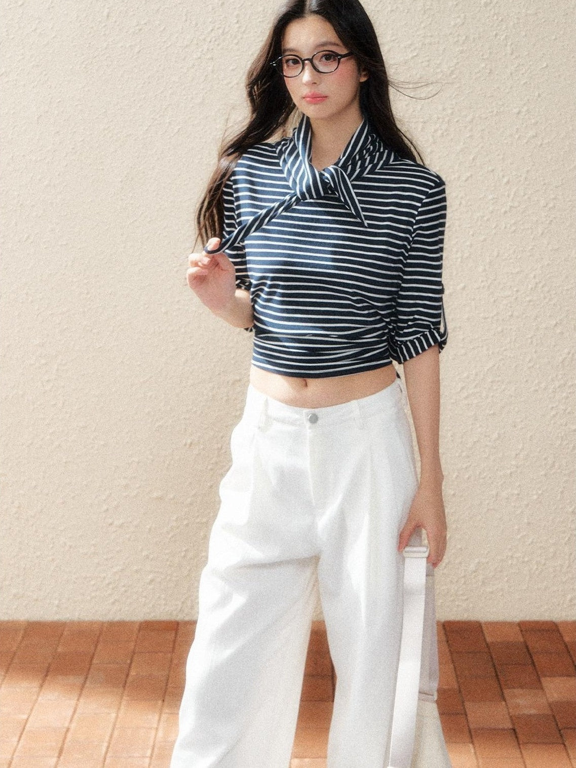 7Shiftin Two Tone Asymmetric Cropped Striped Women&