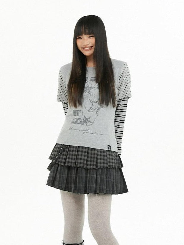 atrandom Polka Dot Stripe Letter Print Patchwork Women&