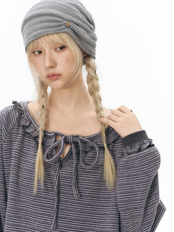 NAPSNAPS Striped Embroidered Ruffle Drawstring Women&
