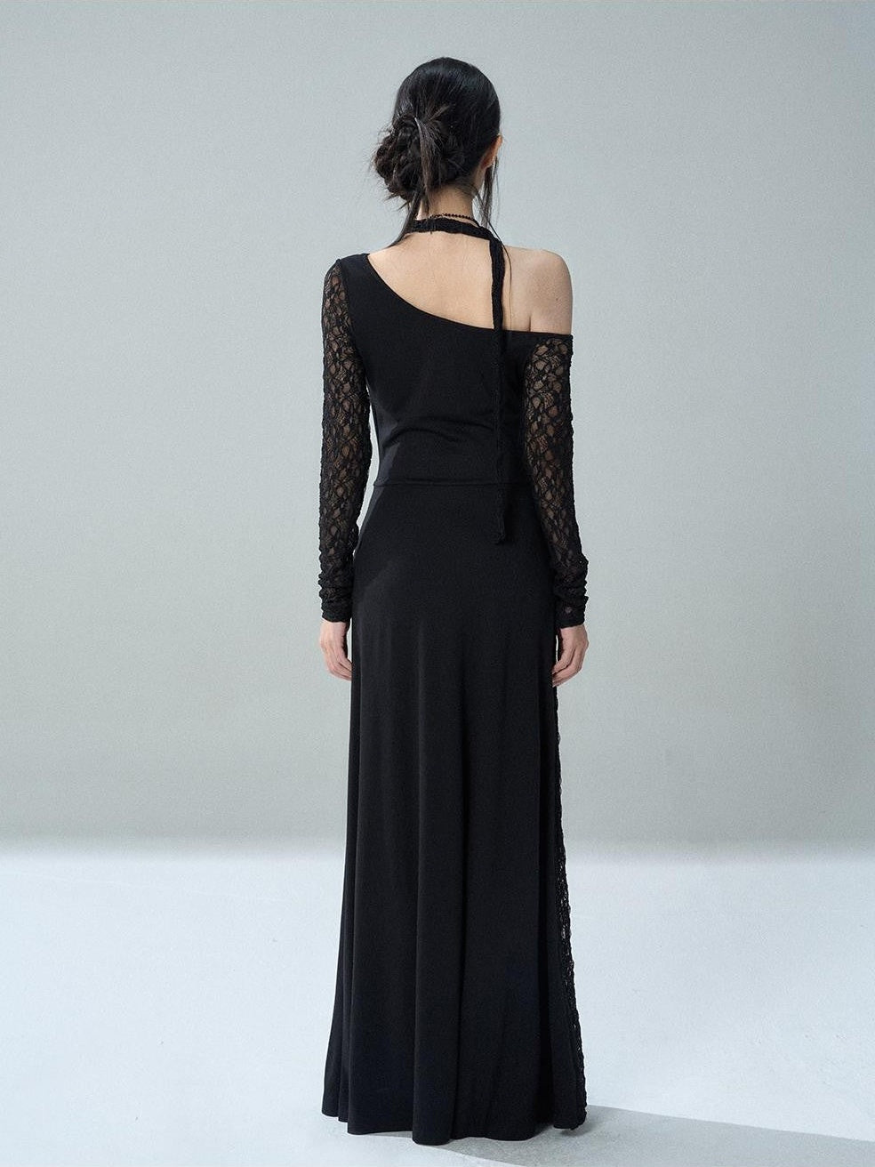 LADYGHOST Black Lace One Shoulder Long Sleeve Women&
