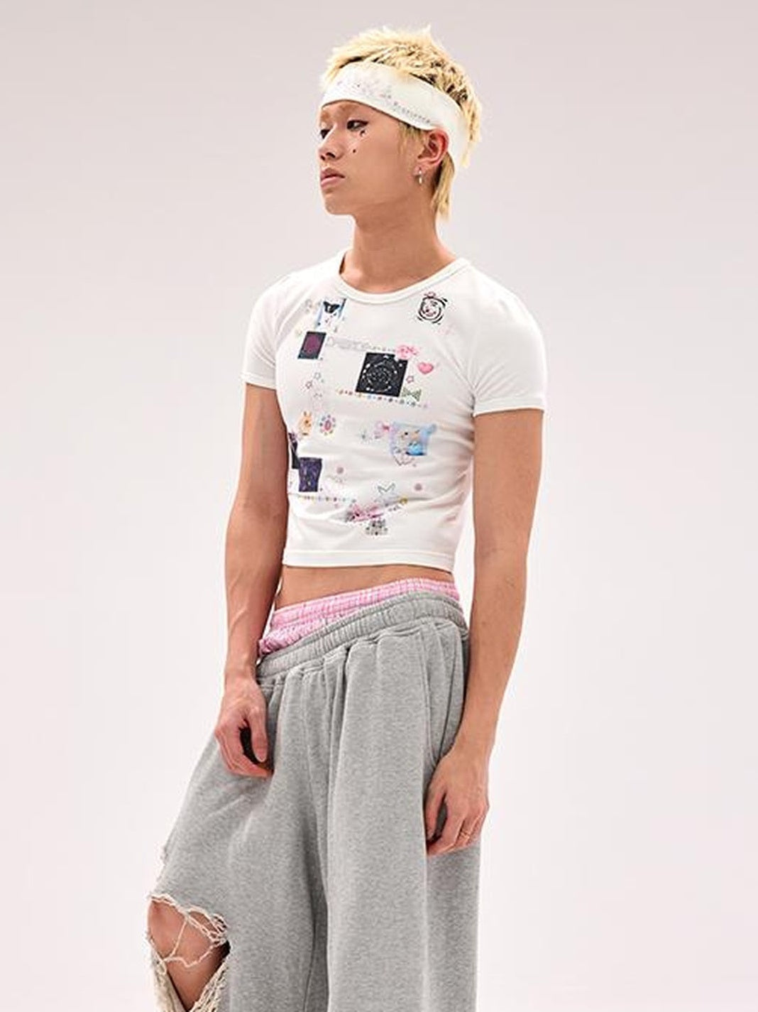 CFIERCE Tattoo Print Rhinestone Tee High Elastic Thick Opaque Stiff Fit