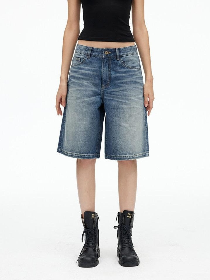 AFTADAWN Deep Blue Vintage Washed Distressed 3d Whisker Women&