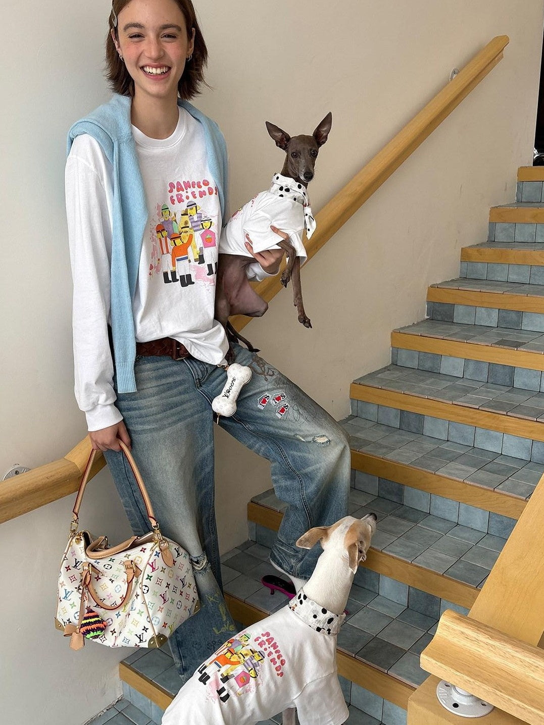 sancco house Green Printed Crewneck Loose Casual Women&