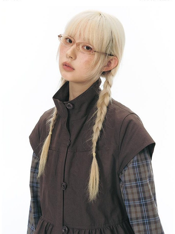 NAPSNAPS Utility Flap Pocket Stand Collar Short Sleeve Cotton Blend Women&