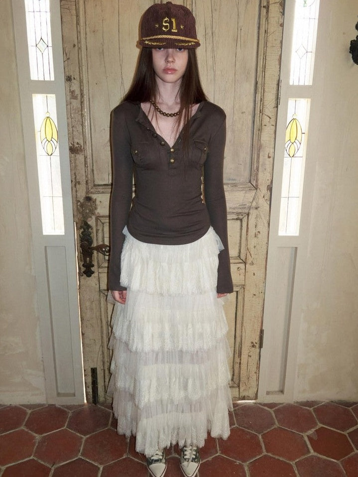 1JINN STUDIO French Lace Multi Layer Tulle Spliced Women&