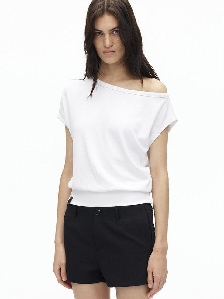 AFTADAWN Solid One Shoulder Asymmetric Slim Women&