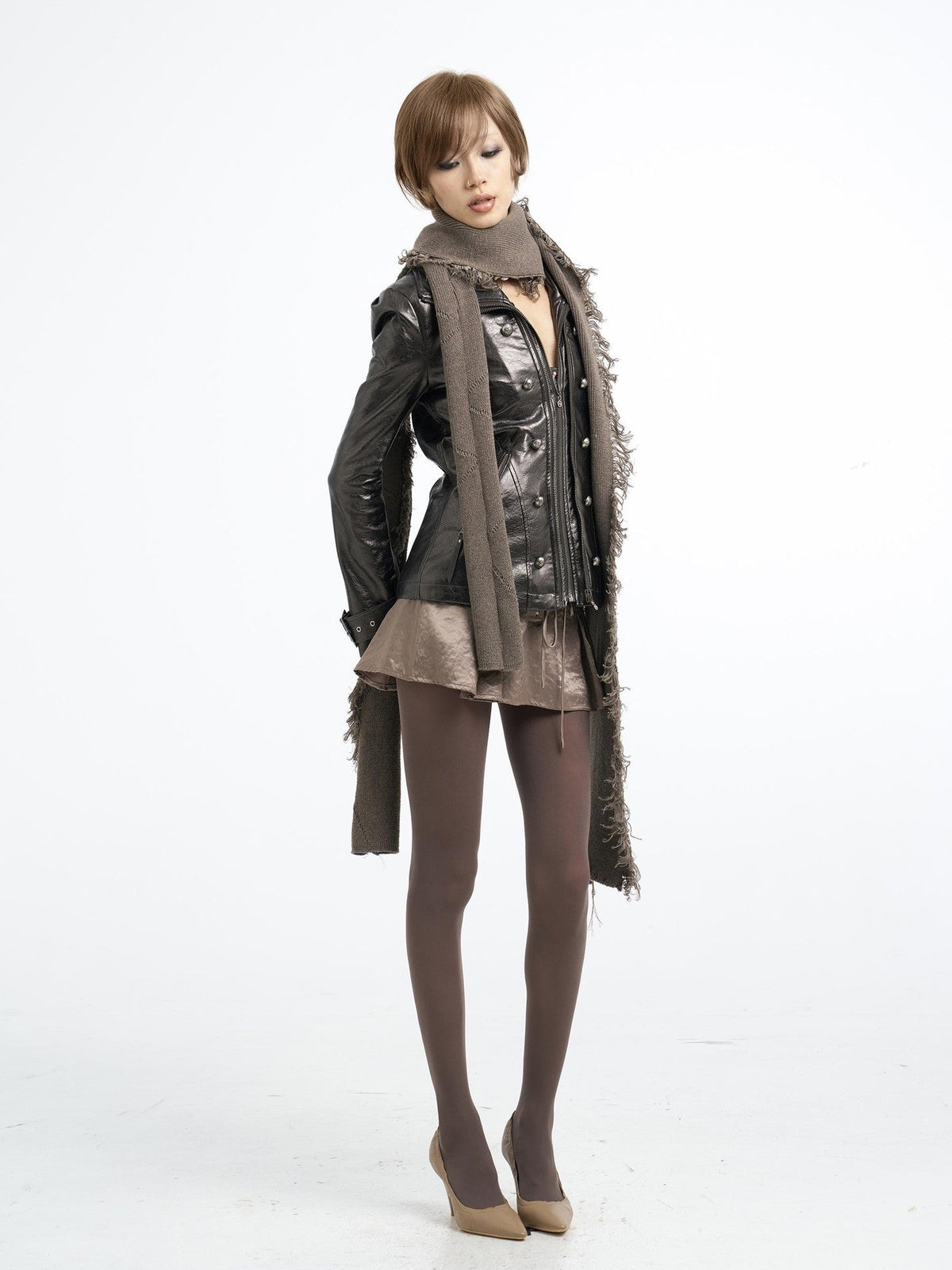 Flowers birds Market Detachable Fur Collar Double Zip Print Pu Women&