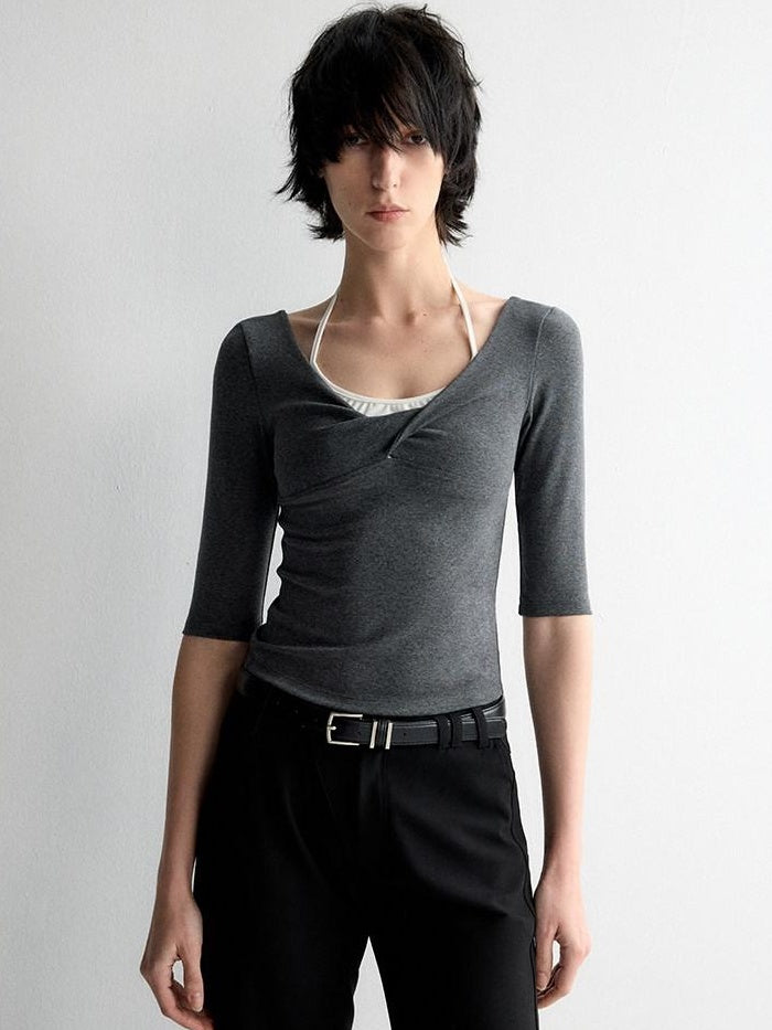 RUN TO THE FUTURE Moisture Wicking Casual Slim Panel Crew Neck Solid Grey Short Sleeve T-Shirts
