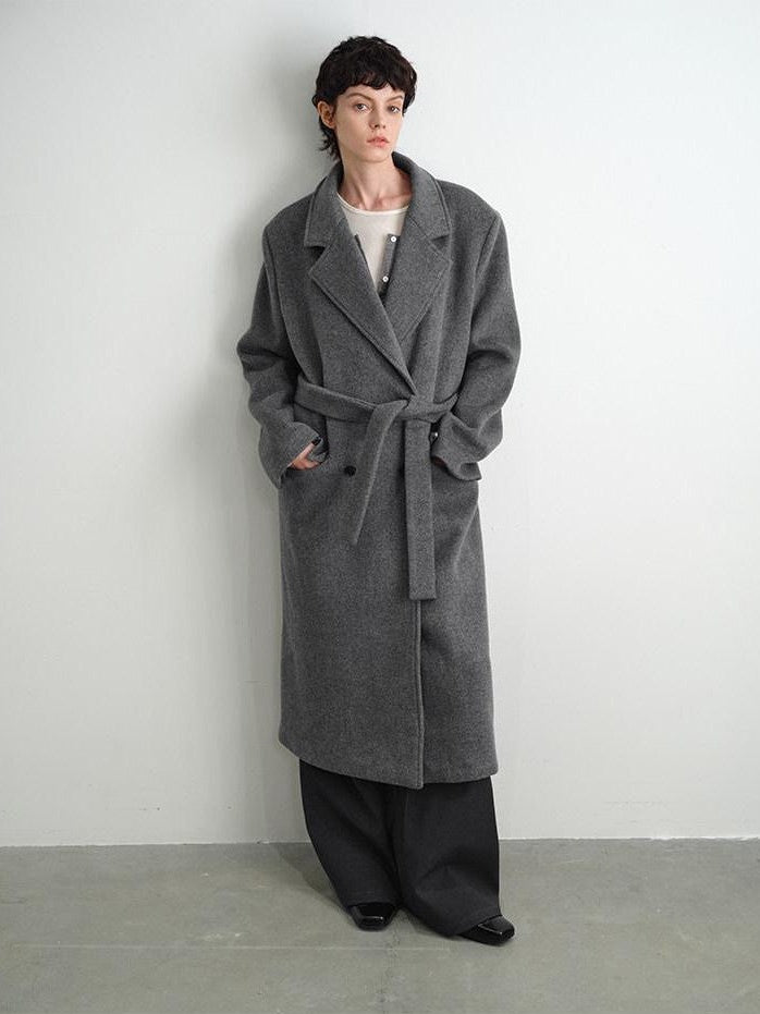 AFTADAWN Gray Double Breasted Half Collar Pocket Long Women&