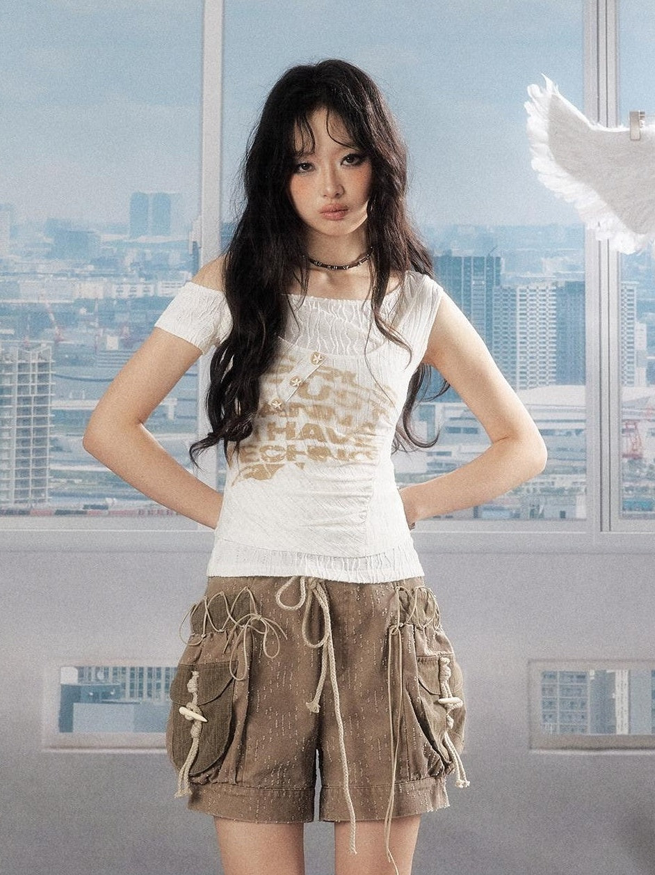 ALL iN plan Polyester Slim Fit Cropped Round Neck Letter Print Women Short Sleeve T-Shirts