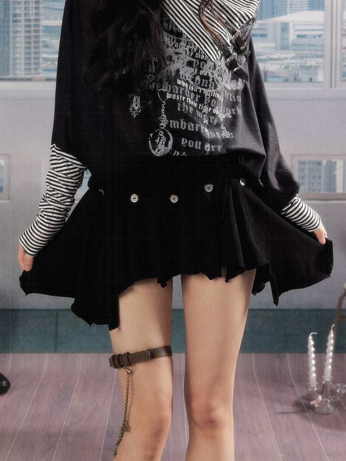 ALL iN plan Pleated Lyocell A Line Mid Waist Elastic Micro Stretch Women Black Mini Skirts