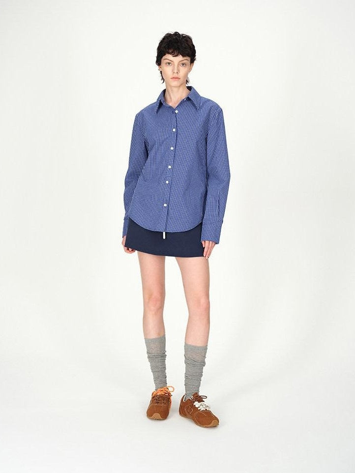 AFTADAWN Contrast Fine Check Oversized Button Polo Collar Women&