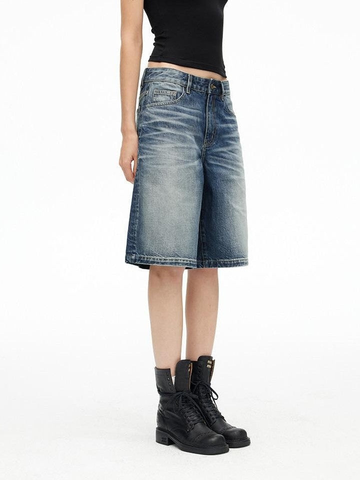 AFTADAWN Deep Blue Vintage Washed Distressed 3d Whisker Women&