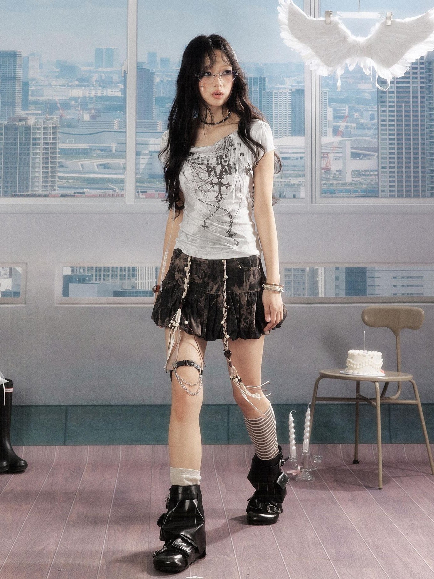 ALL iN plan Soft 100 Percent Cotton Slim Fit A Line Ruffle Mid Waist Black Women A-line Skirt