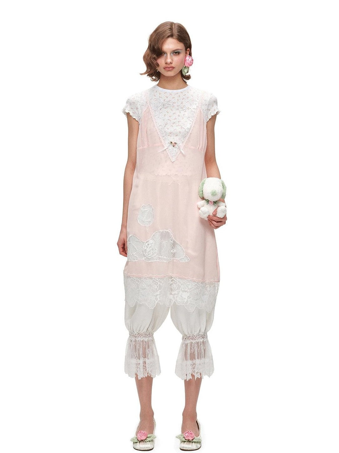 1JINN STUDIO Solid Lace Lantern Style Loose Drape Elastic Waist Women&