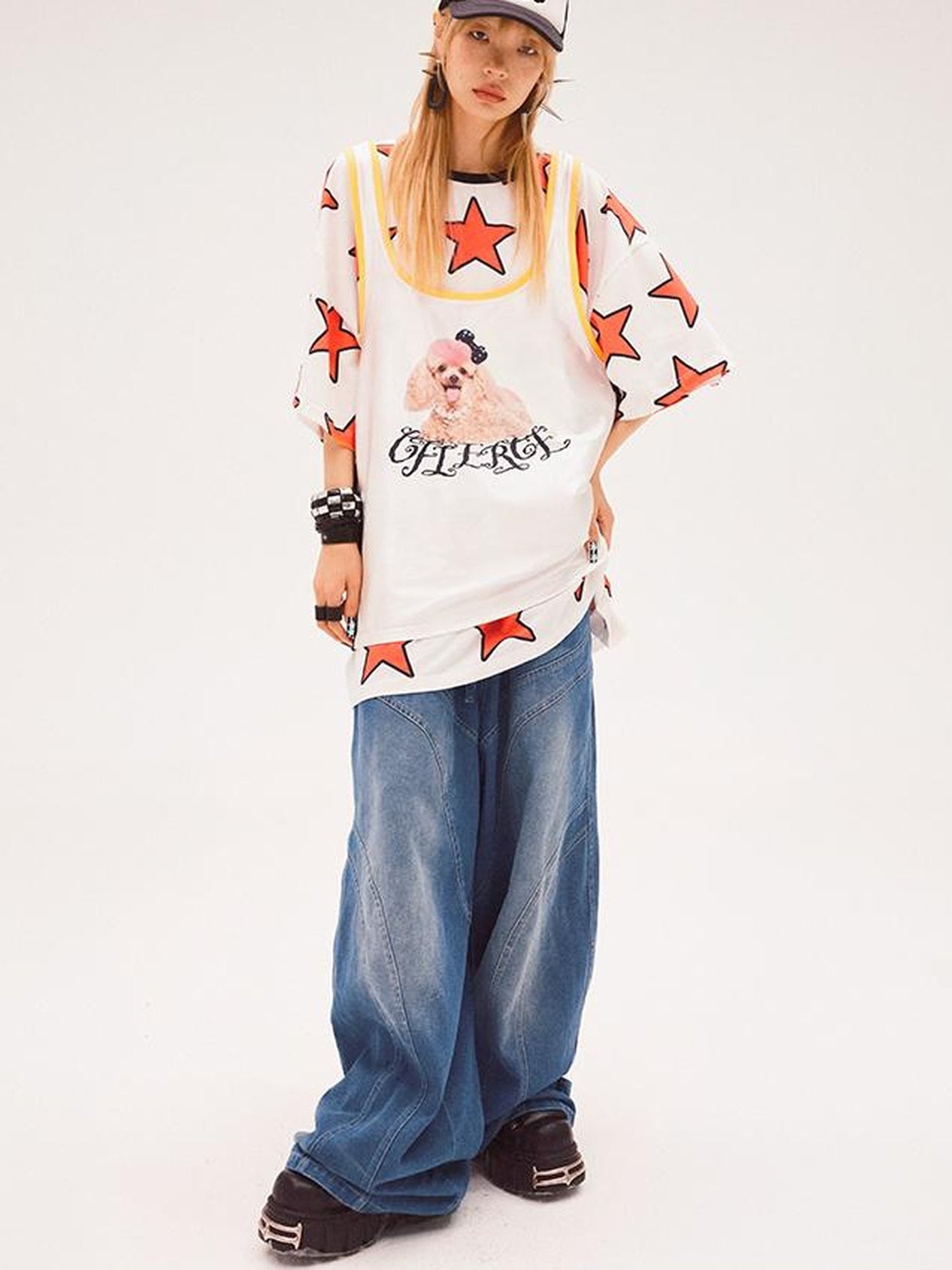 CFIERCE Five Pointed Star Print Oversized Tee